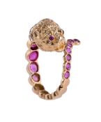 A RUBY AND DIAMOND LION RING