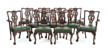 A SET OF ELEVEN VICTORIAN MAHOGANY DINING CHAIRS, BY JAMES SHOOLBRED & CO