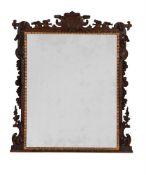 A VICTORIAN OAK AND PARCEL GILT OVERMANTEL MIRROR, CIRCA 1880