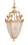 AN ITALIAN GILT BRONZE AND GLASS PENDANT LIGHT, IN THE BELLE EPOQUE TASTE, LATE 20TH CENTURY