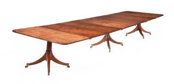 A MAHOGANY THREE PILLAR EXTENDING DINING TABLE, CIRCA 1800 AND LATER