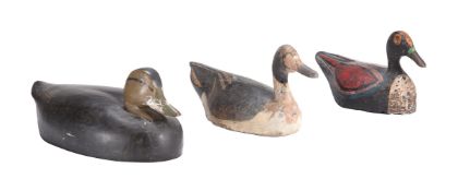 THREE PAINTED WOOD DECOY DUCKS, 20TH CENTURY