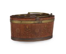 A GEORGE III MAHOGANY AND INLAID BOTTLE HOLDER, CIRCA 1780