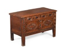 A CHARLES II OAK COFFER, OF DORSET TYPE, CIRCA 1660