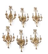 A SET OF SIX GILT BRONZE WALL LIGHTS, LATE 19TH CENTURY