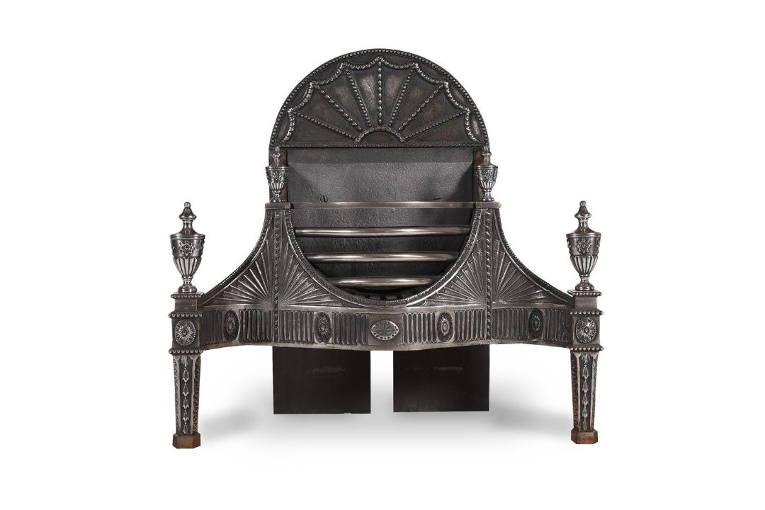A POLISHED STEEL AND IRON FIRE GRATE, ATTRIBUTED TO THE CARRON FOUNDRY, LATE 19TH CENTURY - Image 1 of 5