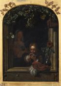 AFTER FRANS VAN MIERIS THE ELDER, BOY BLOWING BUBBLES IN A WINDOW