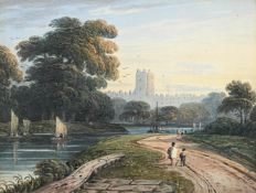 JOHN VARLEY (BRITISH 1850-1933), FIGURES ON THE ROAD TO WINDSOR