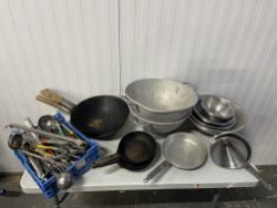 Job lot of pans, trays, gastros and lids, cooking pots and sieves etc