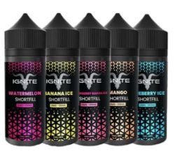 25 bottles of Brand New 100ml Ignite Vape Liquid - 5 Flavours (see description) - RRP over £250