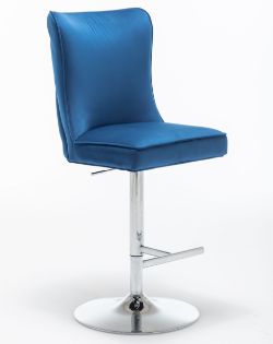 HIGH END BLUE BARSTOOL - VELVET FABRIC - SEAM DETAIL - BUTTON BACK - BS-200 BLUE