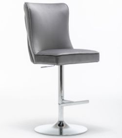 HIGH END DARK GREY BARSTOOL - VELVET FABRIC - SEAM DETAIL - BUTTON BACK - BS-200 DA/GR