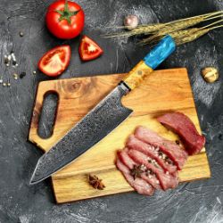 10 x Damascus Japanese Steel Knife with Coloured Blue resin handle