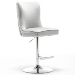 HIGH END LIGHT GREY BARSTOOL - VELVET FABRIC - SEAM DETAIL - BUTTON BACK - BS-200 VVLI/GR