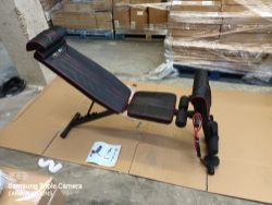 L239 - 1 pallet of Brand new fitness benches, a computer desk, pop up baskets & Shelving