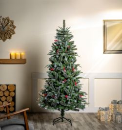 New Premier 1.8m Slim New Jersey Spruce Christmas Tree - PE/PVC w Cones and Berries