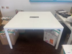 2 x white square workstations - 1400mm x 1400mm x 730mm