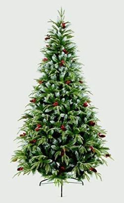 NEW PREMIER 1.8m 6FT FROSTED SPRUCE BERRY AND CONE CHRISTMAS TREE