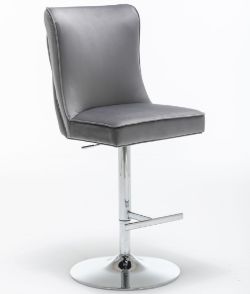 HIGH END DARK GREY BARSTOOL - VELVET FABRIC - SEAM DETAIL - BUTTON BACK - BS-200 DA/GR