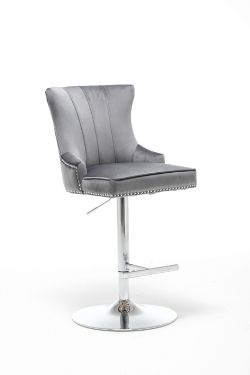 HIGH END DARK GREY BARSTOOL - VELVET FABRIC - PLEATED INNER - BS-111 DA/GR