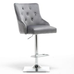 HIGH END DARK GREY BARSTOOL - VELVET FABRIC - SEAM DETAIL - BUTTON BACK INNER - BS-899LI/GR