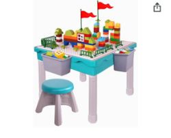 (ref: saj) 10 x New Kids Building Block Activity Table with Chairs, 4 in 1 Multifunctional Table