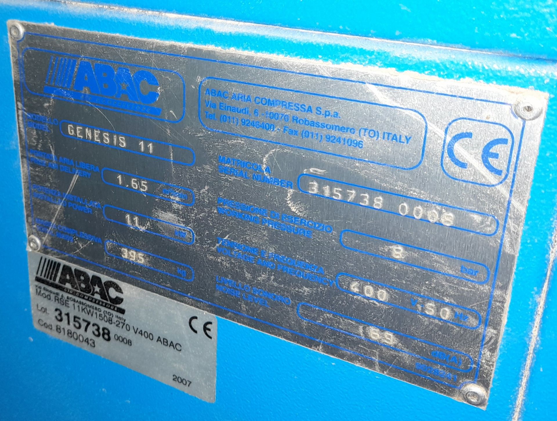 ABAC Genesis 11 receiver mounted compressor (Serial Number 315738 0008) - Image 2 of 4
