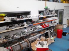 4 Shelved cantilever racking and contents, to included various brackets, handles, lock systems,