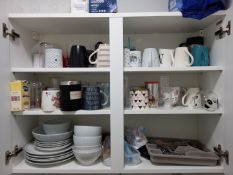 Contents to Kitchen Cabinet including Cups, Saucers, Bowls etc.