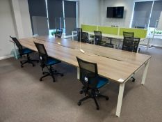 6 Person Desk Cluster comprising of 6 x Desk Spaces 1400 x 800mm, 3 x Clear Desk Mounted