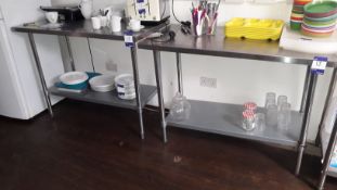 2 x Stainless Steel Prep Tables with Shelf Under and 1 x Stainless Steel Wall Mounted Shelf (