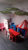 Toy KidKraft Kitchen, pop up circus tent, 2 childrens tables and 6 chairs