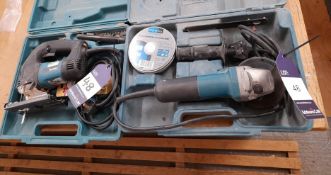 Makita 9554NB handheld grinder and Makita 4340 hand held jigsaw, 240V (Located in Axminster, Devon)