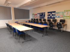 12 - Two-Person Desks, approx. 1600mm x 800mm, and 2 – Mobile folding desks, Approx. 1600mm x 800mm,