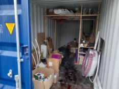 Large quantity of assorted stock to container and garage, as lotted, including smoke detectors,