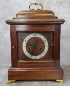 A Davall mahogany mantel clock, silver chapter ring, black Arabic numerals, two winding holes,