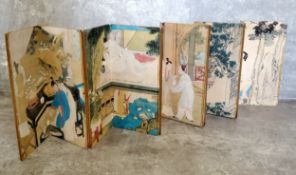 Erotica - an unusual Japanese concertina erotic pillow book, the ten fold out board leaves decorated
