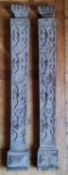 A pair of early 19th century carved oak mantel legs, decorated with flowers & geometric shapes