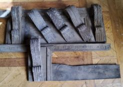 Three period carved oak acanthus corbels; another three narrower attached to panelling
