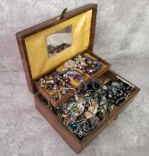 Costume Jewellery - a jewellery box with contents incuding religious crosses, natural stone beads,