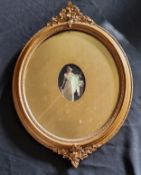 An original Art Nouveau painting of an elegant lady with goldfish, bold oval border with period
