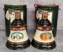 Two bottles of Bell's Christmas 1990 & 1991 extra special old Scotch whisky, in bell shaped