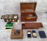 An early 20th century porcupine quill box; an Arts & Crafts enamel cabachon inset wooden trinket