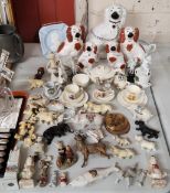 Decorative ceramics including 'Staffordshire' dogs; Crested Ware including a pigs & a fish; a childs