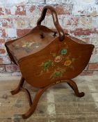 An early/ mid 20th century sewing basket decorated with traditional Chinese temple grounds with a