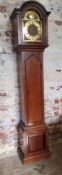A mahogany Tempus Fugit grandmother clock, Westminster chimes, gold brass dial gold sprandels,