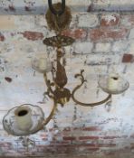A 3-branch crystal drop and brass chandelier Height 40cm x dia 40cm