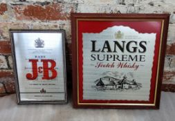 Advertising - a J&B Scotch Whisky mirror, framed; another Langs Supreme Scotch Whisky mirror, framed