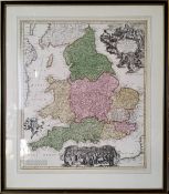 Homanno (J B), Regnum Angliae tam in septem antiqua Anglo-Saxonum regna..., ,engraved map with