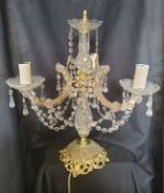 A mid-century brass and crystal table lamp Height 49cm x dia 39cm